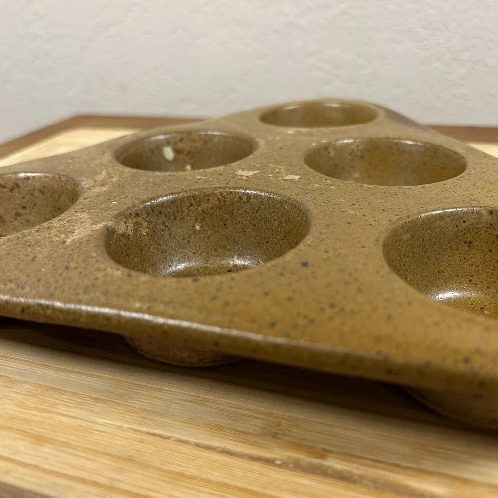 Vintage Studio Pottery Handmade Signed Muffin Pan 10.5